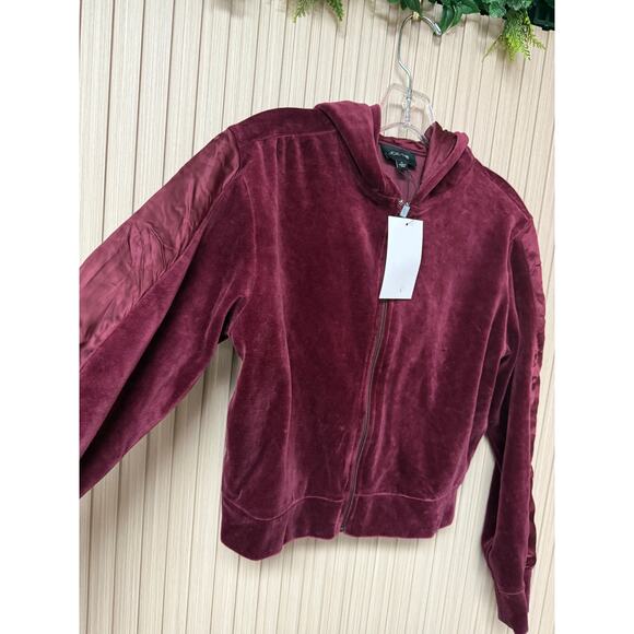 JOE'S Jeans Burgundy Velour Full Zipped Cropped Hooded Jacket Sz S New with Tags - Picture 11 of 11